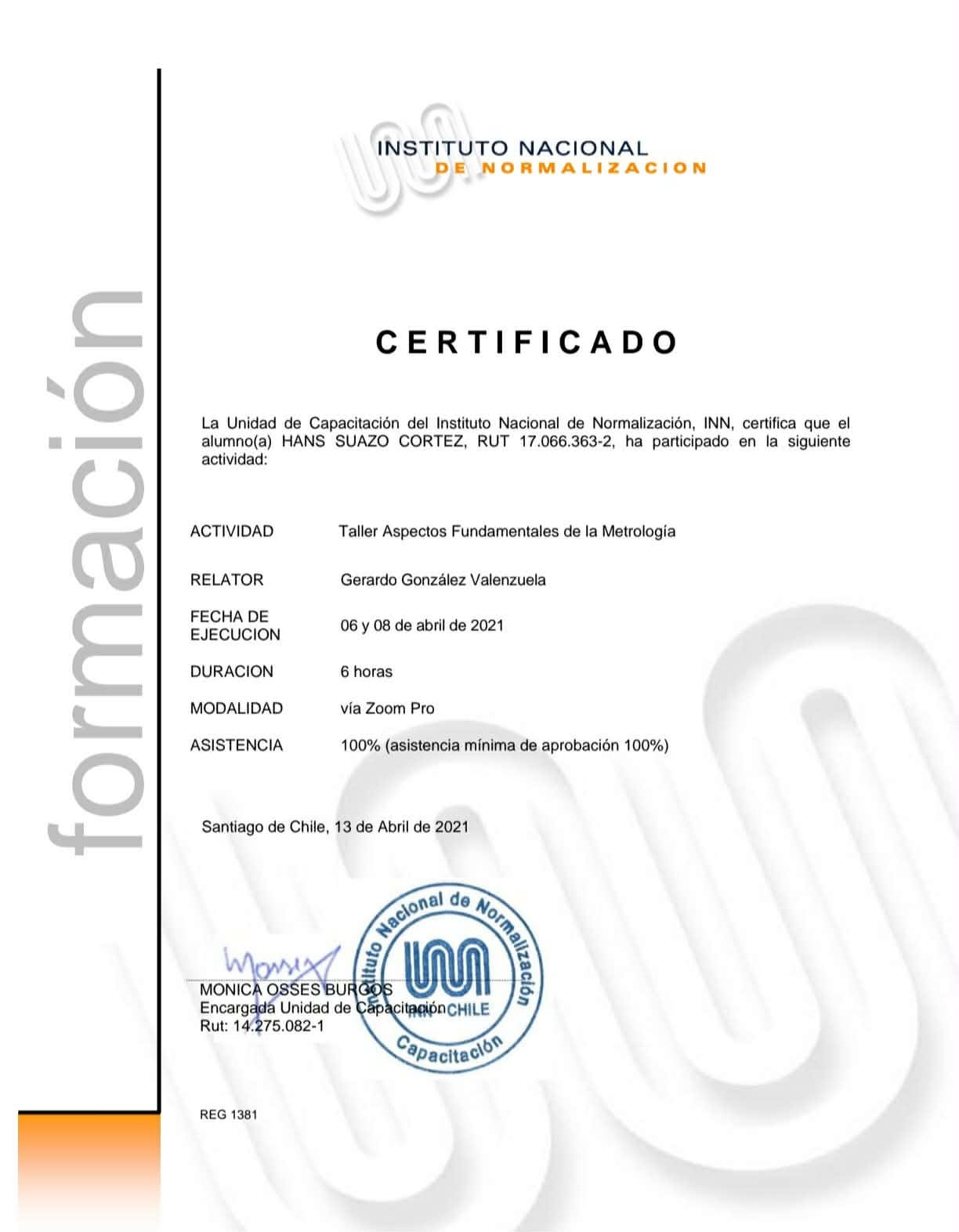 Certificado técnico 1 — INERTICAL SpA